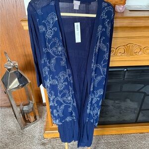 Chico's Blue and White Floral Women's Cardigan